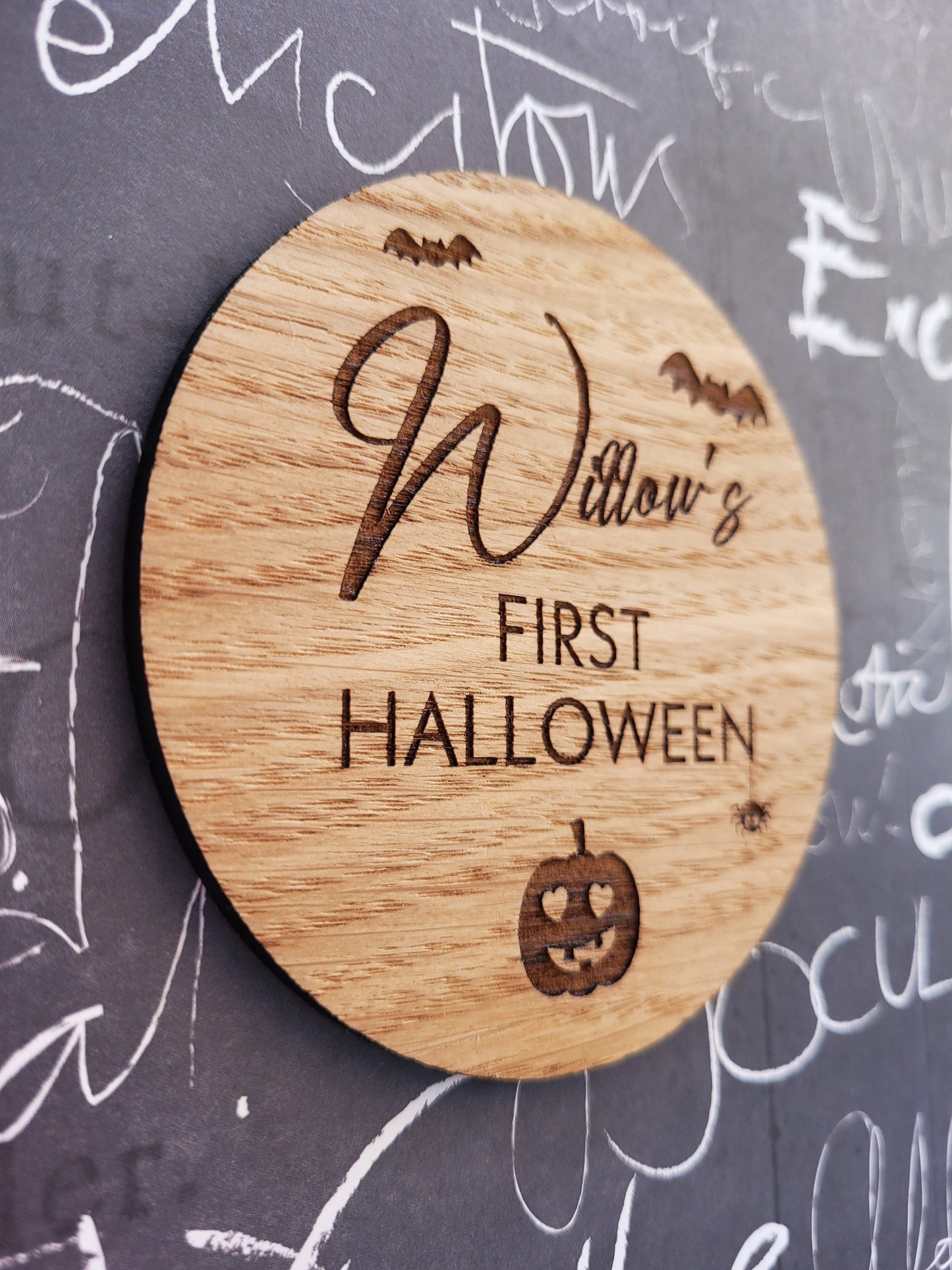 Personalised Babys First Halloween Flatlay Name Plaque Wooden Keepsake
