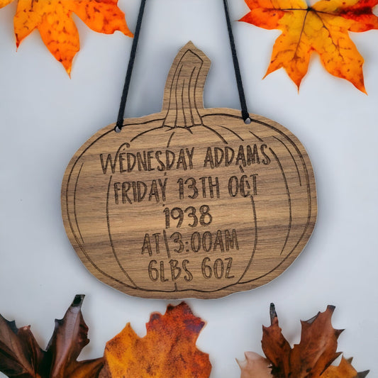 Halloween Pumpkin New Baby Birth Announcement Plaque