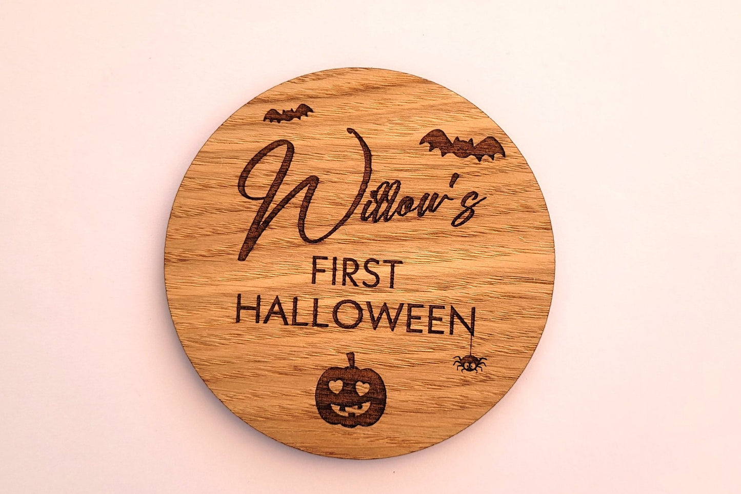 Personalised Babys First Halloween Flatlay Name Plaque Wooden Keepsake