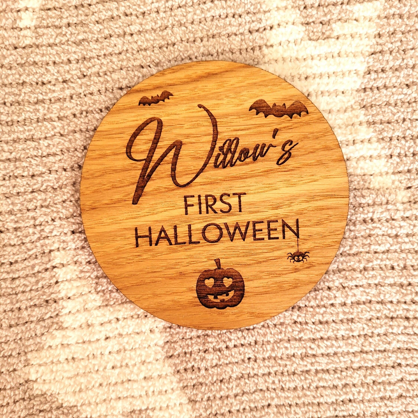 Personalised Babys First Halloween Flatlay Name Plaque Wooden Keepsake