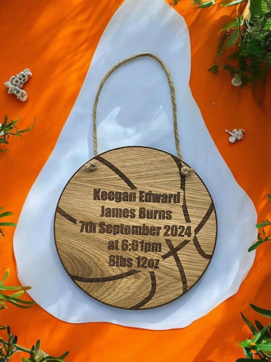 Basketball Baby Announcement Plaque, New Baby Hanging sign