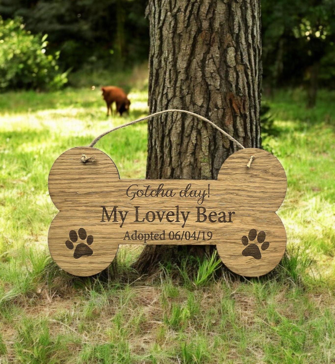 Personalised Gotcha Day Dog Bone Sign - Pet Adoption