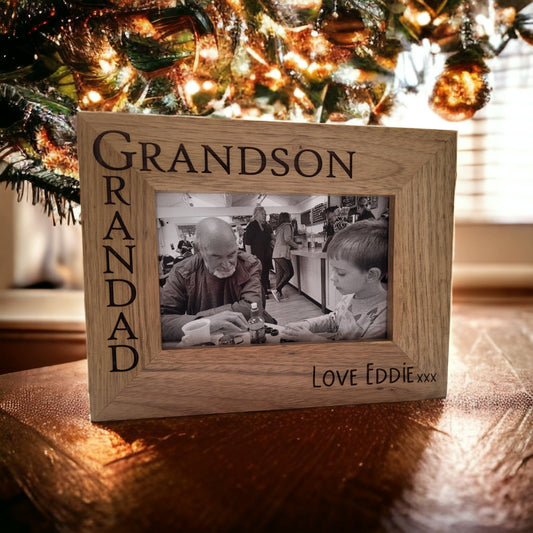 Personalised Solid Oak Photo Frame, Gift for Grandad or Grandma