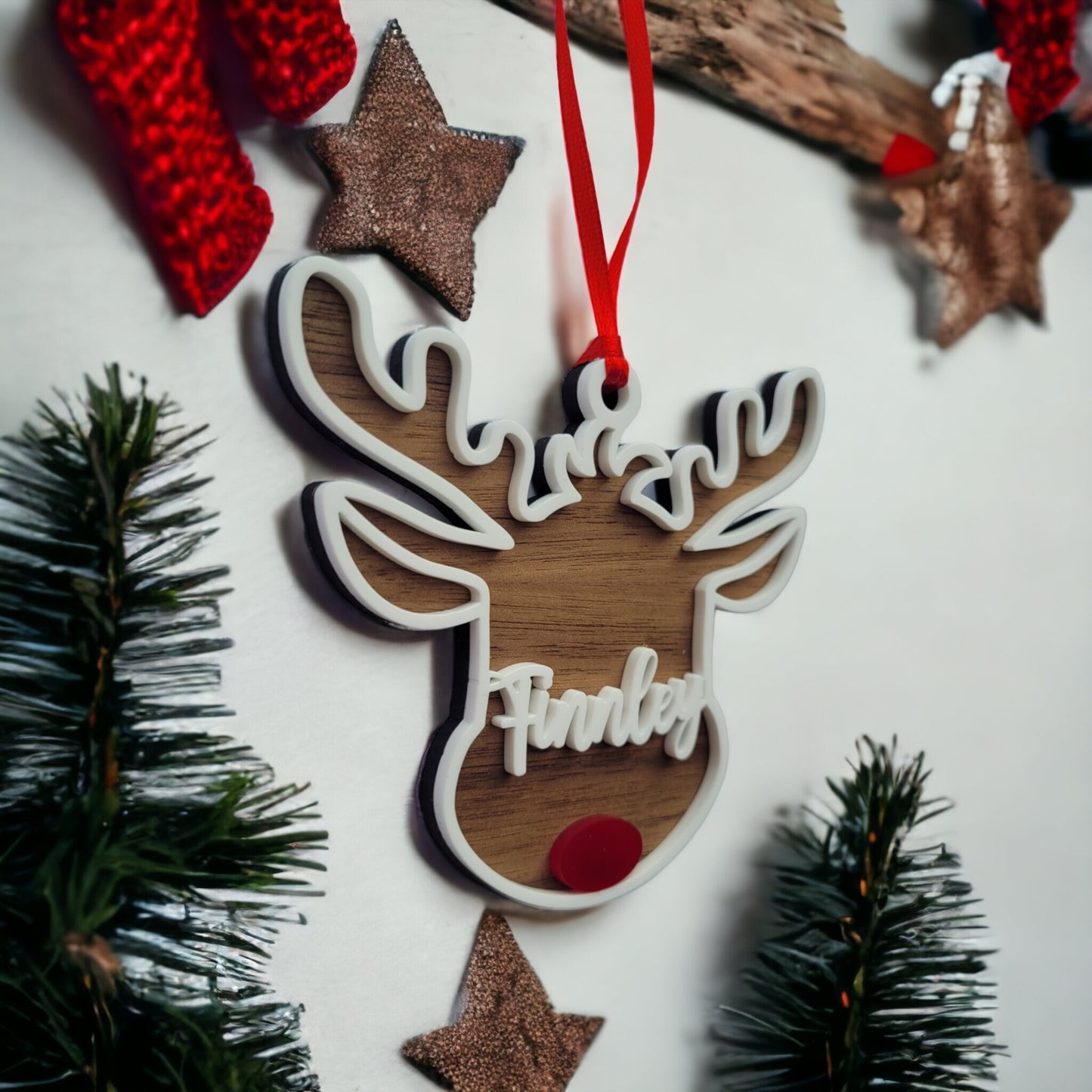 Personalised Reindeer Wooden Bauble