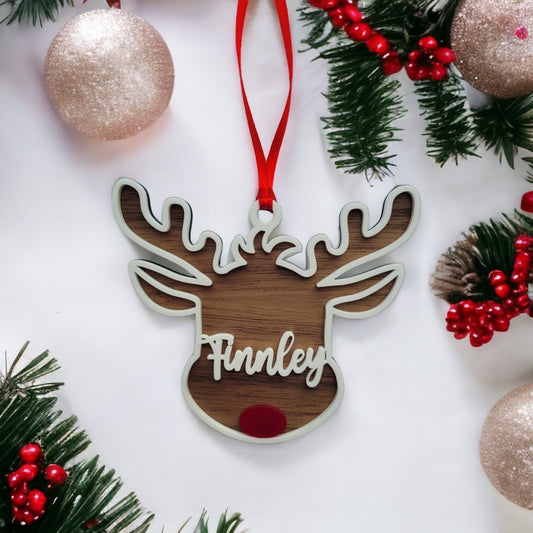 Personalised Reindeer Wooden Bauble