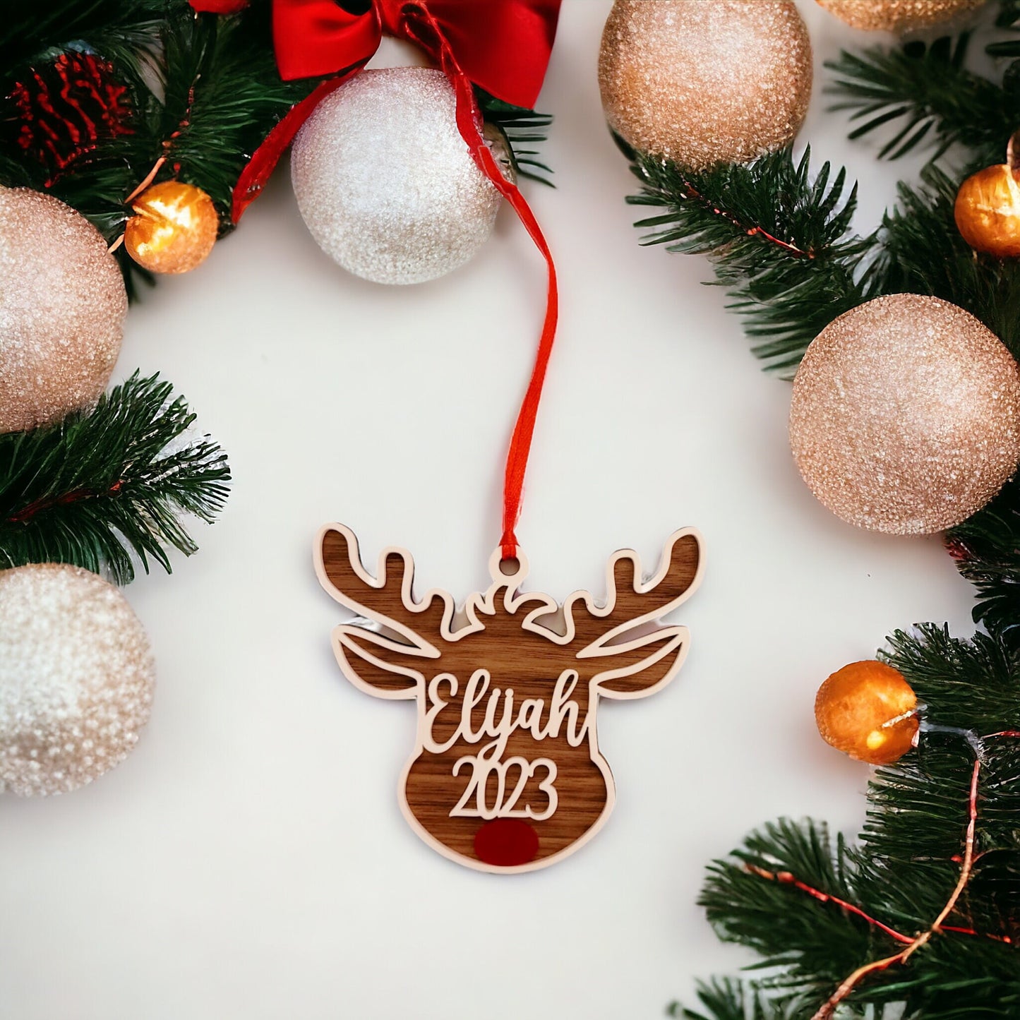 Personalised Reindeer Wooden Bauble